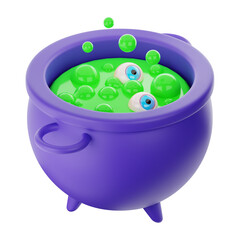 Halloween witch cauldron Icon Set 3D Rendering on isolated background 