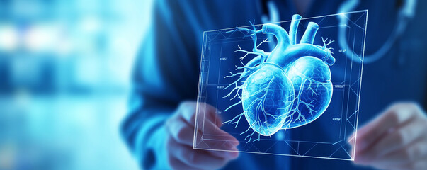  x-ray of human heart holographic scan projection ,Heart Disease Awareness and Treatment , 
 Understanding Disease and Care , having heart attack or painful cramps, Medical Diagnosis and Prevention
