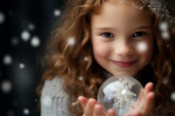 Naklejka premium A Red-haired Child Delighted by Snowflake Props in a Silver-themed Christmas Studio Setup, Capturing the Magic of the Season