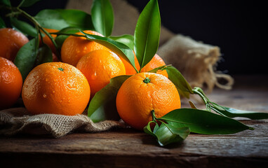 close up of organic tangerines on rustic background