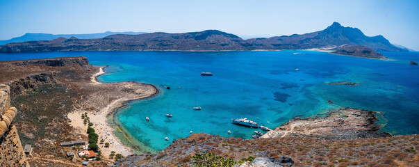 View of Imeri Gramvousa bay. Balos in the backdrop. Crete, Greece - obrazy, fototapety, plakaty