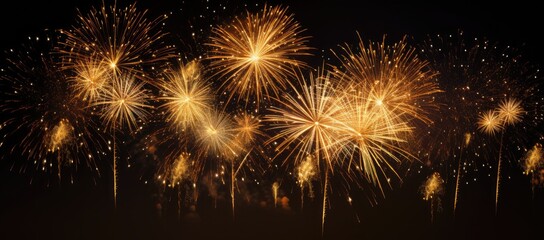 Naklejka premium Multicolored fireworks on a dark background. Banner for the site. Place for text. Wallpaper for holidays. Festive light