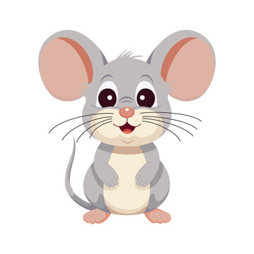 Vector illustration. Cute cartoon mouse on a white background.