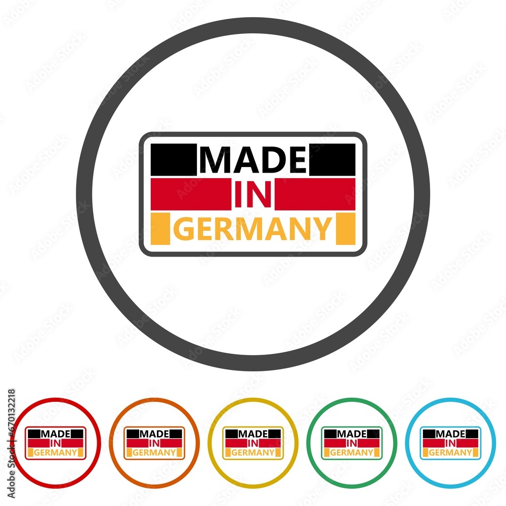 Aufkleber made in germany button. set icons in color circle buttons