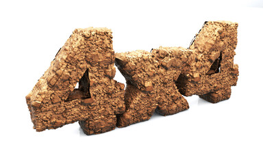 Text "4x4" made of clay in 3D render. Earth effect demonstrating a conceptual idea of adventure and adrenaline in 4x4 off road vehicles. © wesleyyaya