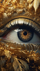 Opulent Vision: A Surreal Golden Eye Amidst Luxurious Nature,eye of the person