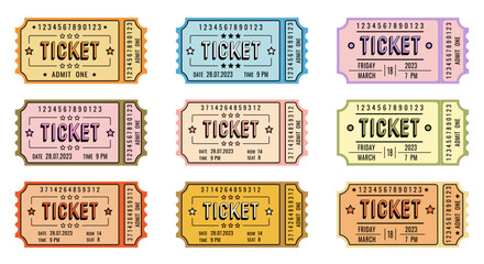 Set of colored tickets, templates, shapes, vector. - obrazy, fototapety, plakaty