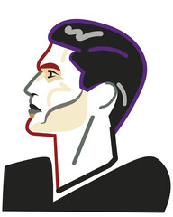 Abstraktes männliches Porträt Seitenansicht. Stylishes Männergesicht. Männlicher Kopf im Profil. Cooler männlicher Avatar mittleren Alters, italian Beau