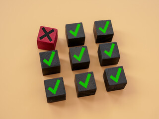 Black and red cubes as a symbol of error, wrong decision.