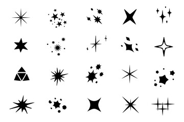 Sparkle star icons. Shine icons. Stars sparkles vector. Starburst flower sale badge. Star blank label, stickers emblem and sun ray frames