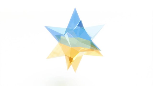 Yellow blue glass star on white back rotate intro able to loop seamless 4k