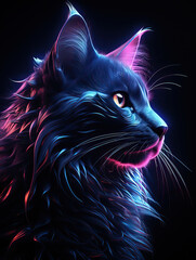 Majestic Blue: A Portrait of a Glowing Feline,portrait of a cat