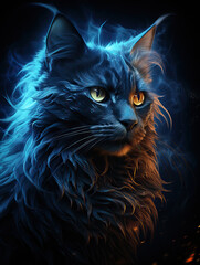Majestic Blue: A Portrait of a Glowing Feline,portrait of a cat