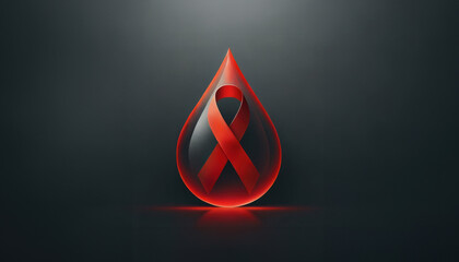 World AIDS Day banner with copy space. HIV awareness month starts in December. Red ribbon and blood drop on black background	