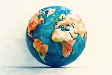 Geometric low poly globe on a white background with stars, representing modern global connectivity.