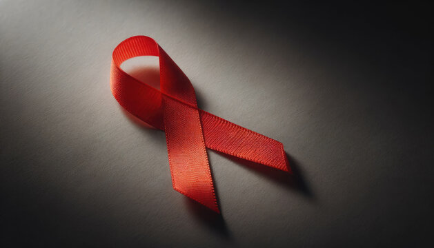 World AIDS Day banner with copy space. HIV awareness month starts in December. Red ribbon on black background	