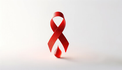 World AIDS Day banner with copy space. HIV awareness month starts in December. Red ribbon and blood drop on white background	 - obrazy, fototapety, plakaty