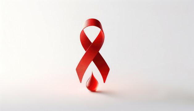 World AIDS Day banner with copy space. HIV awareness month starts in December. Red ribbon and blood drop on white background	