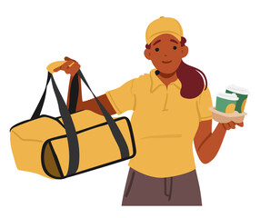 Coffee Delivery Worker With A Warm Smile, Brings Fresh, Aromatic Coffee Directly To Customers, Vector Illustration
