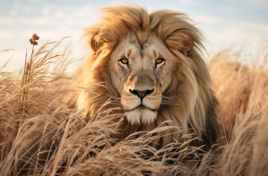 Majestic Masai Lion King in a Savanna Wilderness