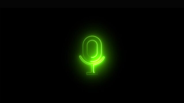 Voice recording podcast mic microphone button icon animation. neon line microphone icon .