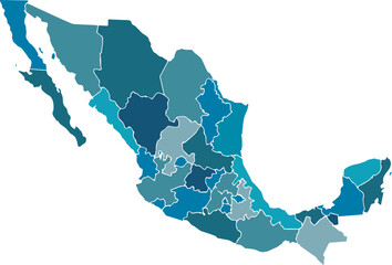vector map of mexico light blue color - obrazy, fototapety, plakaty