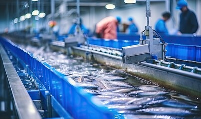 A Line of Colorful Fish on a Moving Conveyor Belt