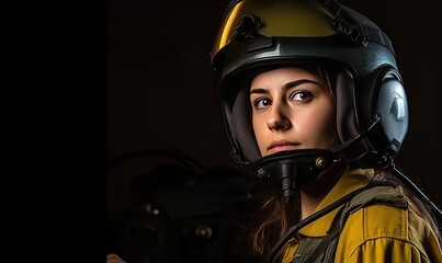 A Woman Wearing a Protective Helmet and a Vibrant Yellow Shirt