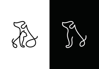 dog and cat logo design. pet care white linear style concept element symbol vector illustration.	
