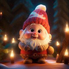 Cute Christmas gnome on the background of a New Year's forest