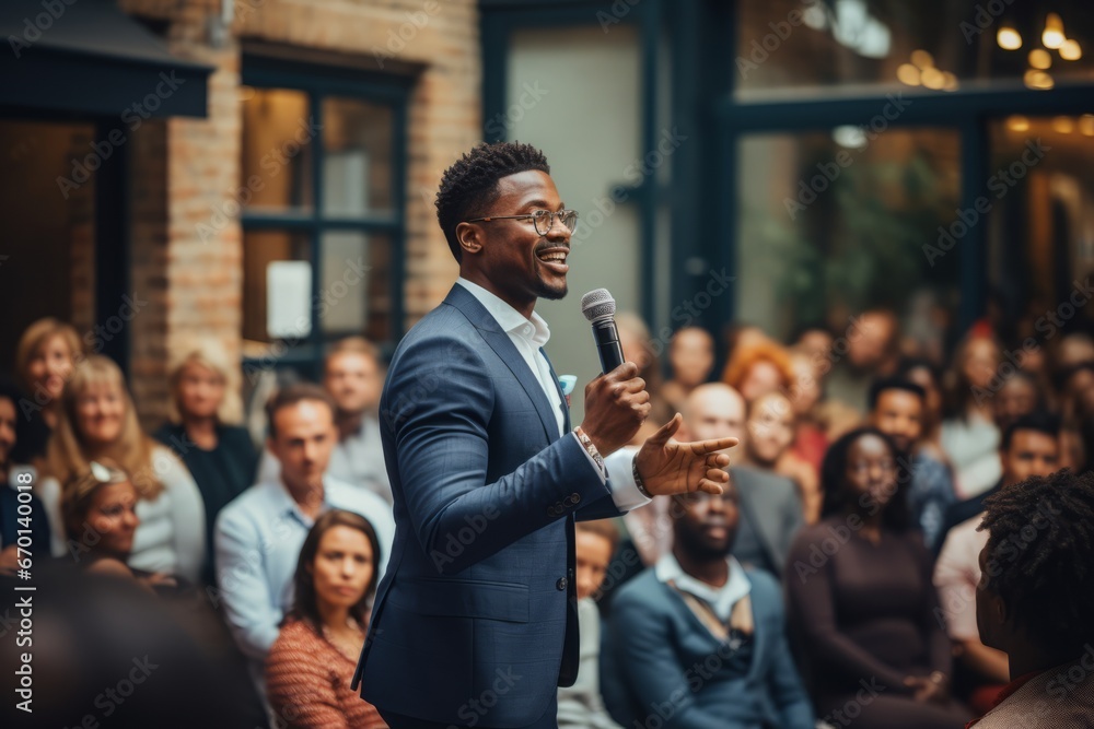 Wall mural Business Meeting Conference - African American Businessman Speech