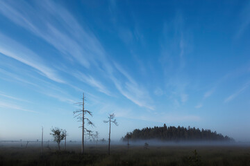 Moody and Beautiful August Night in Northern Finland. Beautiful and Colorful Night Sky with Some Clouds