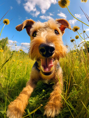 Airedale Terrier - Happy Dogs in a Meadow on a Sunny Day