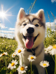 Alaskan Malamute - Happy Dogs in a Meadow on a Sunny Day