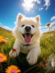 American Eskimo Dog - Happy Dogs in a Meadow on a Sunny Day