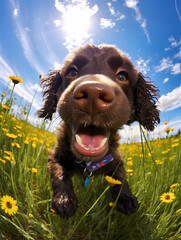 American Water Spaniel - Happy Dogs in a Meadow on a Sunny Day