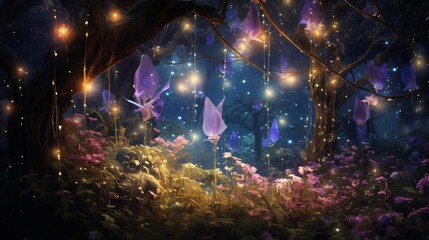 A lush garden filled with Starlight Sweet Pea vines, each petal capturing the essence of a starry...