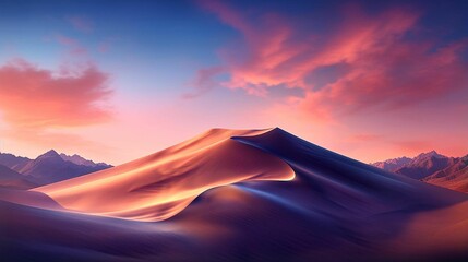 Fototapeta na wymiar Majestic mountain peaks silhouetted against a beautiful pink sky, AI-generated.