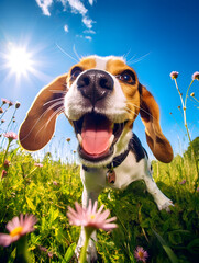 Beagle - Happy Dogs in a Meadow on a Sunny Day