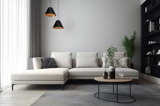 Modern living room with a sofa. Generative AI