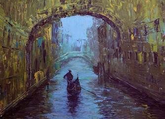 Art painting of the Bridge of Sighs and gondola in Venice Italy © denys_kuvaiev