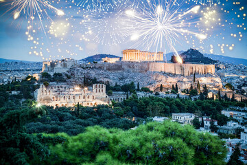 Fototapeta na wymiar fireworks display over Athens happy new year