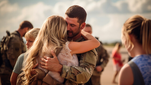Emotional soldier saying goodbye to wife before going to war, patriot embracing girlfriend before leaving to go serve country in military