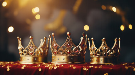 Traditional Crowns of the Three Magi on a Christmas Background - obrazy, fototapety, plakaty