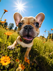 French Bulldog - Happy Dogs in a Meadow on a Sunny Day