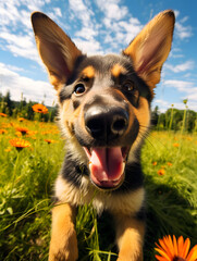 German Shepherd - Happy Dogs in a Meadow on a Sunny Day