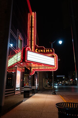 Generic Movie Theater in Small Town with Blank Marquee To Add Your Own Text - obrazy, fototapety, plakaty