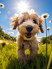 Labradoodle - Happy Dogs in a Meadow on a Sunny Day