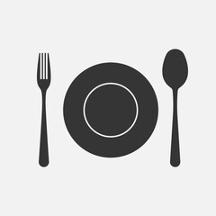 Cutlery and plate black icon. Serving dishware. Vector
