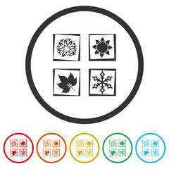 Four seasons symbols icon. Set icons in color circle buttons